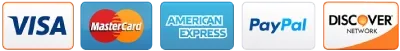Accepted cards: Visa, Mastercard, American Express, PayPal, Discover