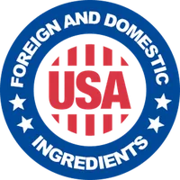 Made in USA with foreign and domestic ingredients badge